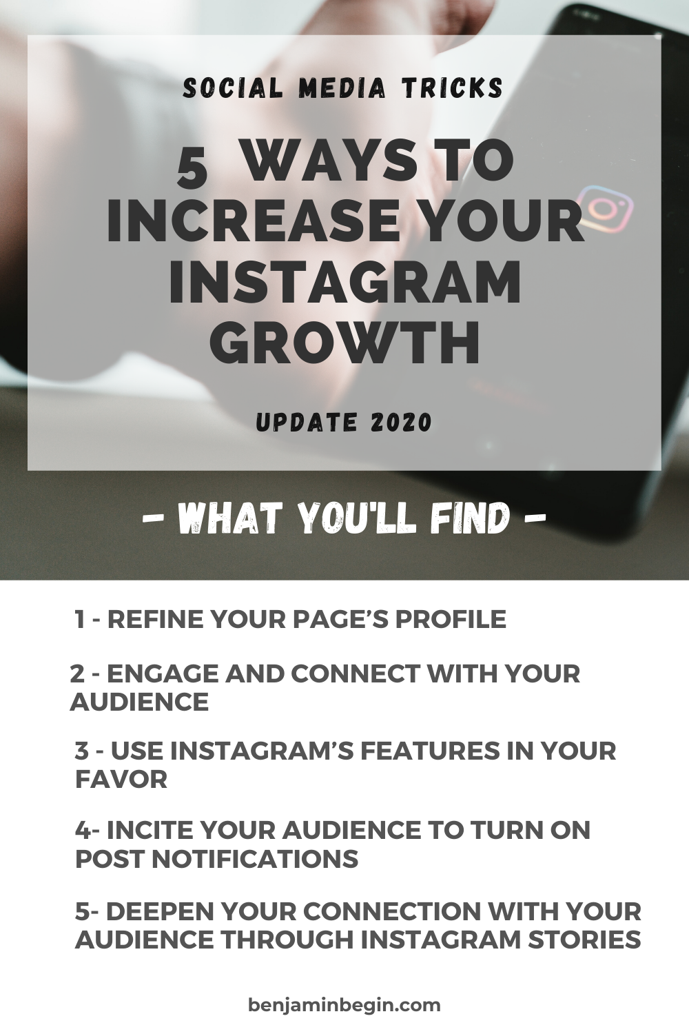 Cover Design that explain post: 5 Ways To Increase Your Instagram Growth